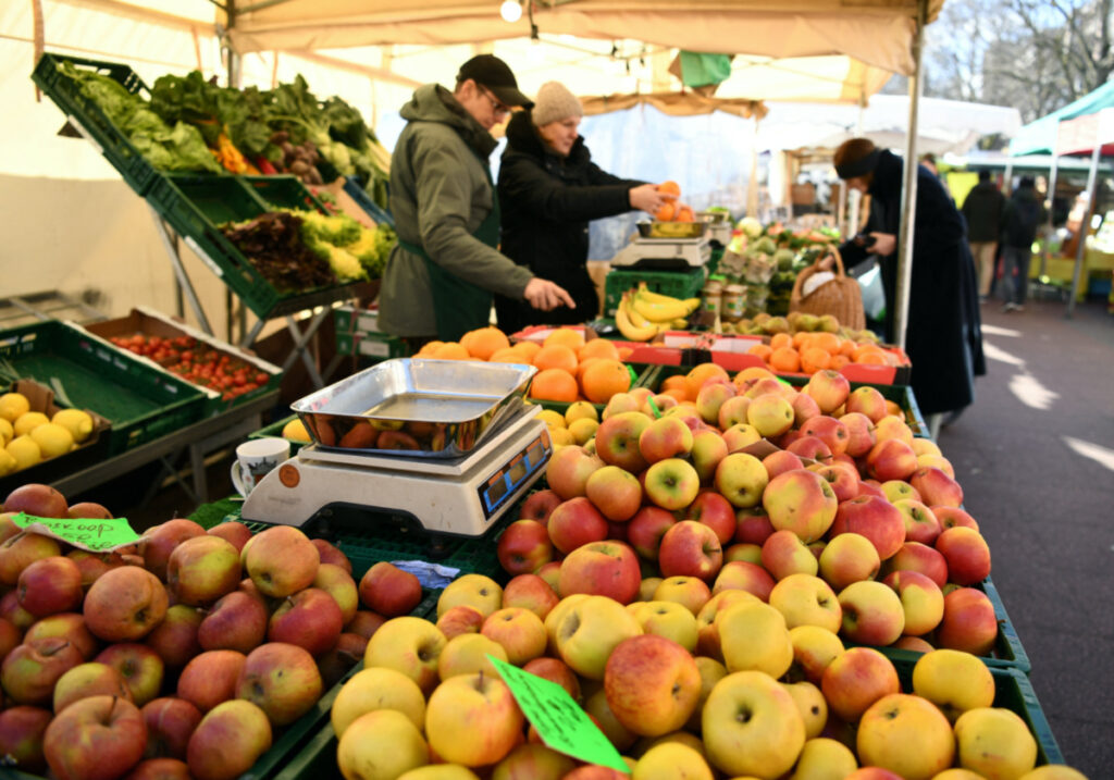 A general view of a fruit and vegetable stand on a weekly market in Berlin, Germany, on 14th March, 2020.