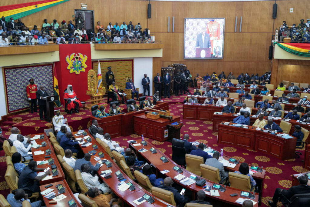 Ghanaian President Nana Akufo-Addo delivers his annual state of the nation address to the parliament in Accra, Ghana, on 30th March, 2022.