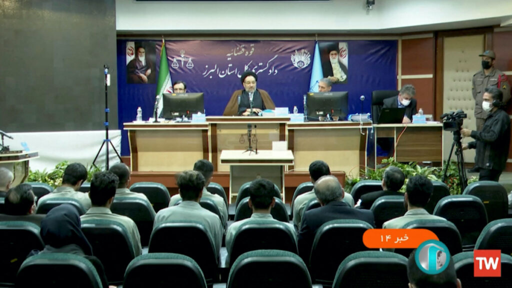 A view of the courtroom during the hearing before Seyyed Mohammad Hosseini and Mohammad-Mehdi Karami are executed by hanging for allegedly killing a member of the security forces during nationwide protests that followed the death of 22-year-old Kurdish Iranian woman Mahsa Amini, in Tehran, Iran, in December, 2022.