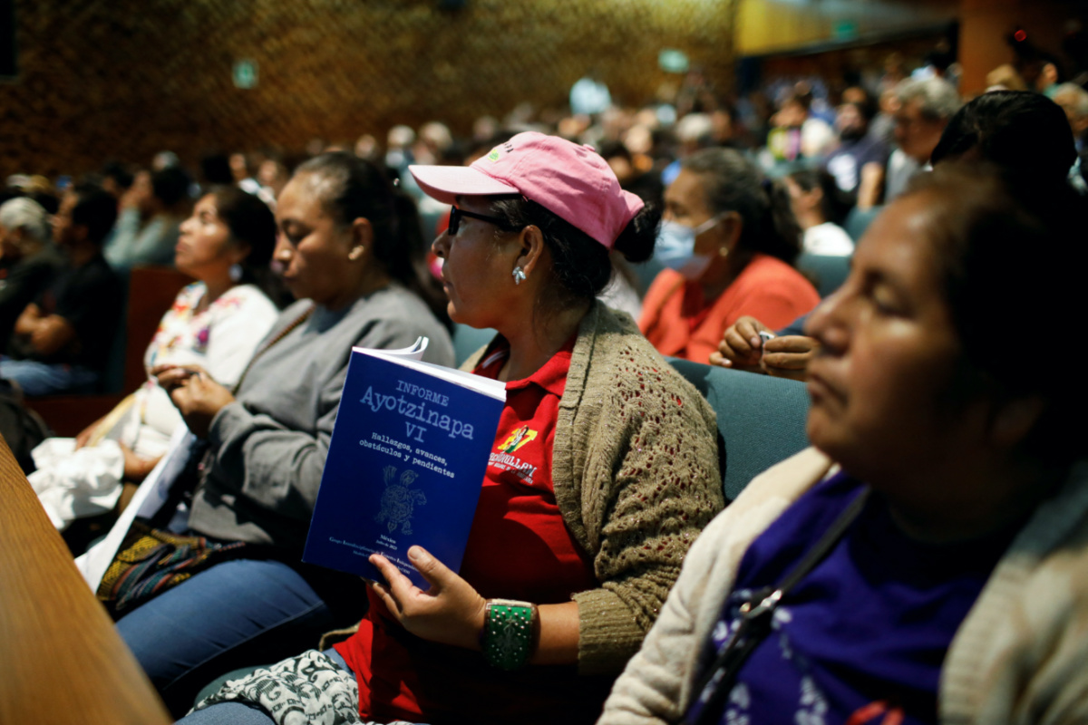 Relatives of the 43 missing students of the Ayotzinapa Teacher Training College attend Interdisciplinary Group of Independent Experts' last press conference, in Mexico City, Mexico, on 25th July, 2023.