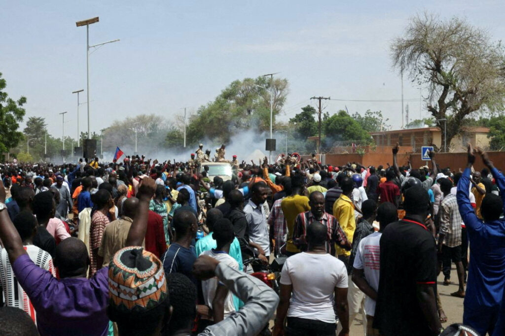 Nigerien security forces launch tear gas to disperse pro-junta demonstrators gathered outside the French embassy, in Niamey, the capital city of Niger, on 30th July, 2023.