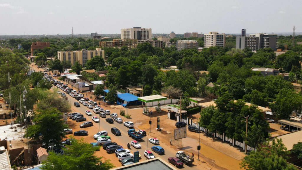 An aerial view of traffic on a street in the capital Niamey, Niger, on 28th July, 2023.