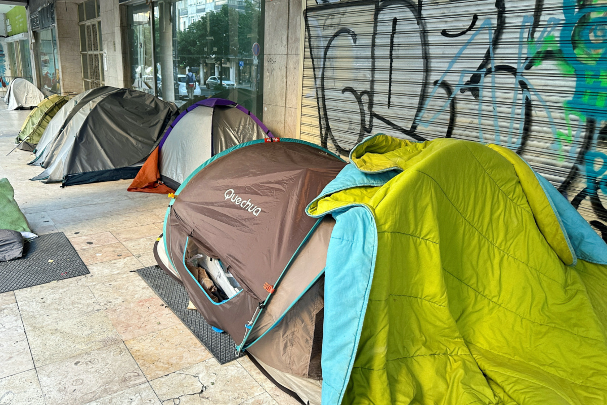 A row of tents used by homeless residents is seen under a building in downtown Lisbon, Portugal, on 10th July, 2023. PICTURE: Reuters/Miguel Pereira