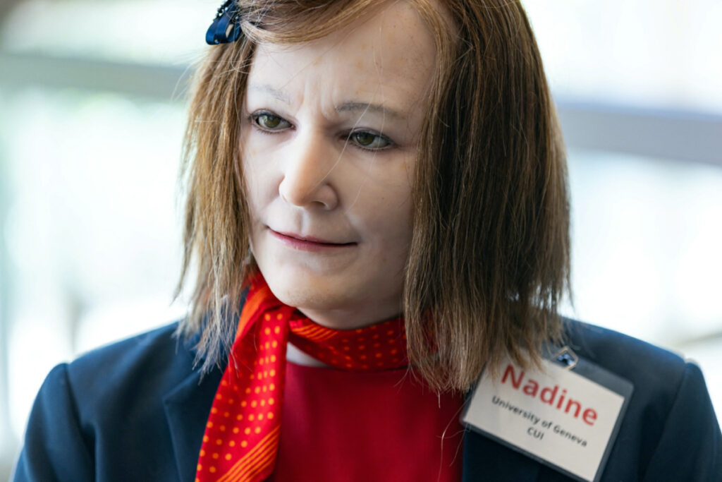 Humanoid robot 'Nadine' is pictured at AI for Good Global Summit, in Geneva, Switzerland, on 6th July, 2023.