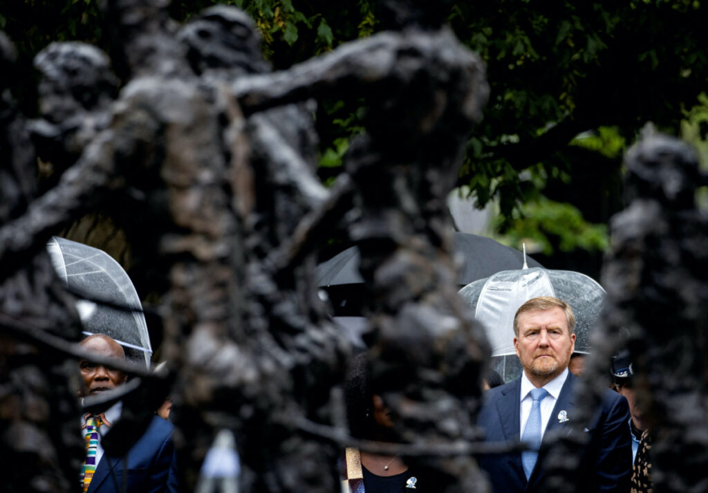 The Netherlands' King Willem-Alexander attends the National Remembrance Day of Slavery in the Oosterpark, in Amsterdam, Netherlands, on 1st July, 2023.
