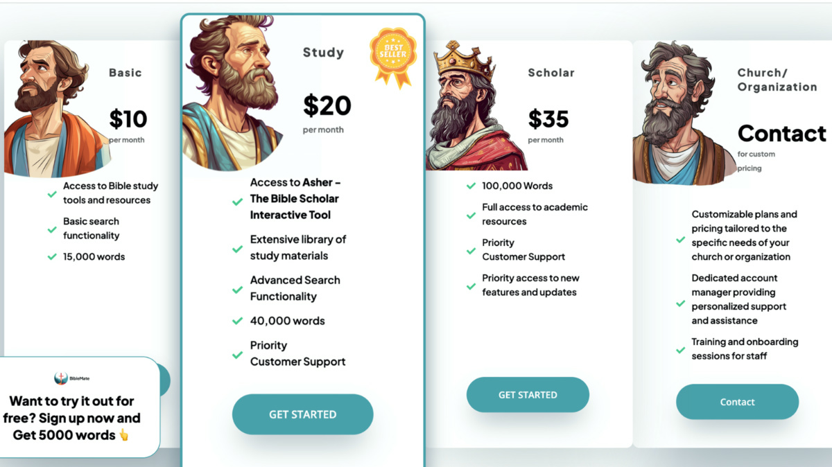 BibleMate.io pricing options. 
