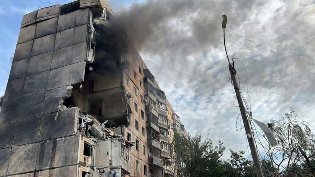 A view shows an apartment building heavily damaged by a Russian missile strike, amid Russia's attack on Ukraine, in Kryvyi Rih, Ukraine, on 31st July, 2023.