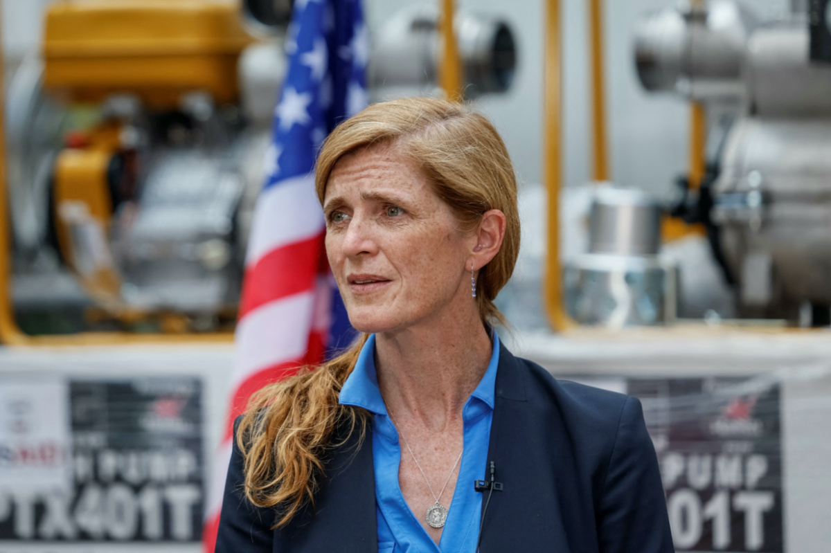United States Agency for International Development Administrator Samantha Power attends a joint press conference with the Head of the State Emergency Service of Ukraine Serhii Kruk during a visit to Ukraine, amid Russia's attack on Ukraine, in Kyiv, Ukraine, on 17th July, 2023.