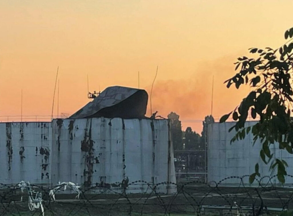Storage tanks damaged by a Russian drone strike are seen in a sea port, amid Russia's attack on Ukraine, in Odesa Region, Ukraine, on 24th July 2023.