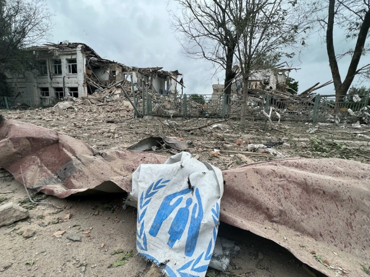 A view shows debris of buildings destroyed by a Russian air strike, amid Russia's attack on Ukraine, in Orikhiv, Zaporizhzhia region, Ukraine, on 10th July, 2023. 