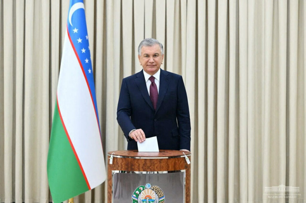 Uzbekistan's President Shavkat Mirziyoyev votes in early presidential election in Tashkent, Uzbekistan, on 9th July, 2023.