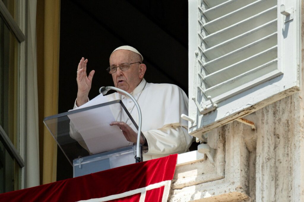Pope Francis leads the Angelus prayer from his window, at the Vatican, on 9th July, 2023.