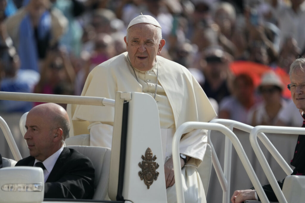 Pope Francis arrives in St Peter's Square for his weekly general audience on 28th Wednesday, June, 2023.