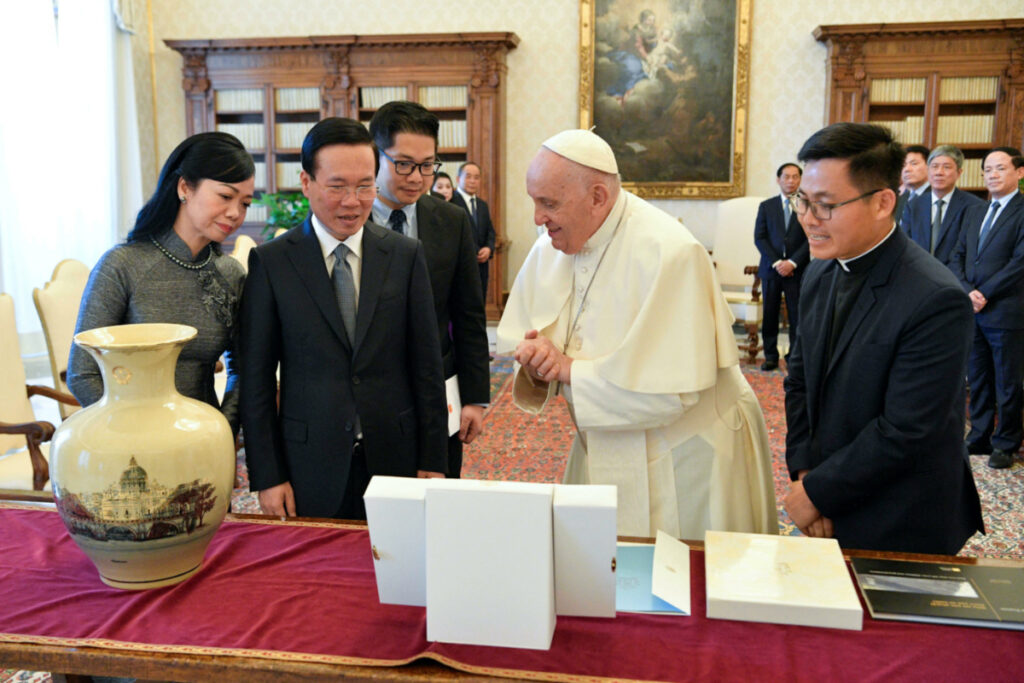 Pope Francis meets with Vietnamese President Vo Van Thuong at the Vatican, on 27th July, 2023.