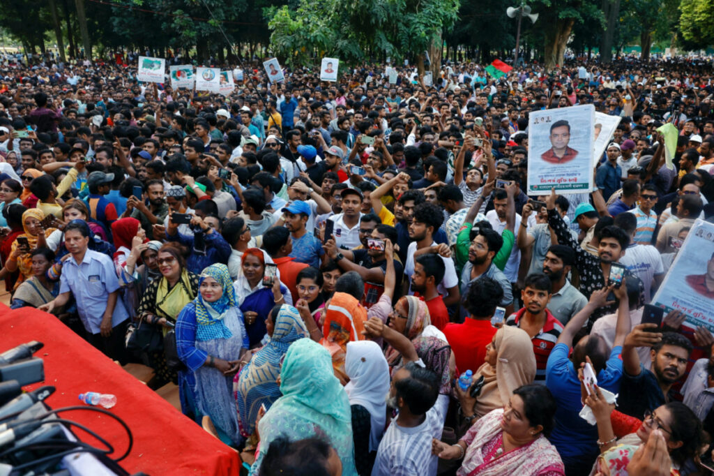 Supporters of Bangladesh Nationalist Party gather for a rally at the Suhrawardy Udyan, as part of a nationwide protest against attack on sit-in programmes in the capital Dhaka, Bangladesh, on 31st July, 2023.