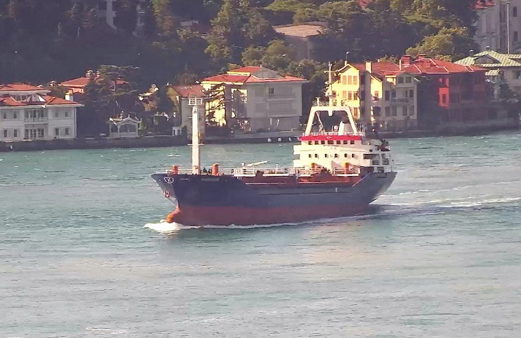 Palau-flagged vessel Sukru Okan transits Bosphorus in Istanbul, Turkey this screen grab from a video taken on 10th July, 2023