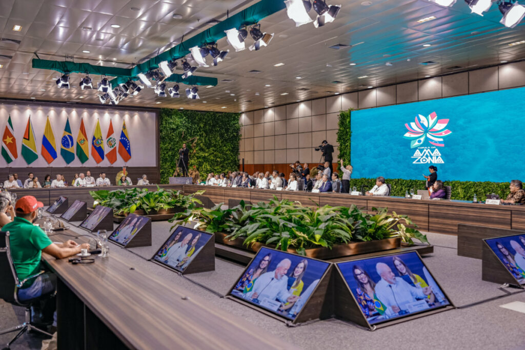 Brazil's President Luiz Inacio Lula da Silva addresses the audience at the summit of the Amazon Cooperation Treaty Organization, in Belem, Brazil, on 8th August, 2023.