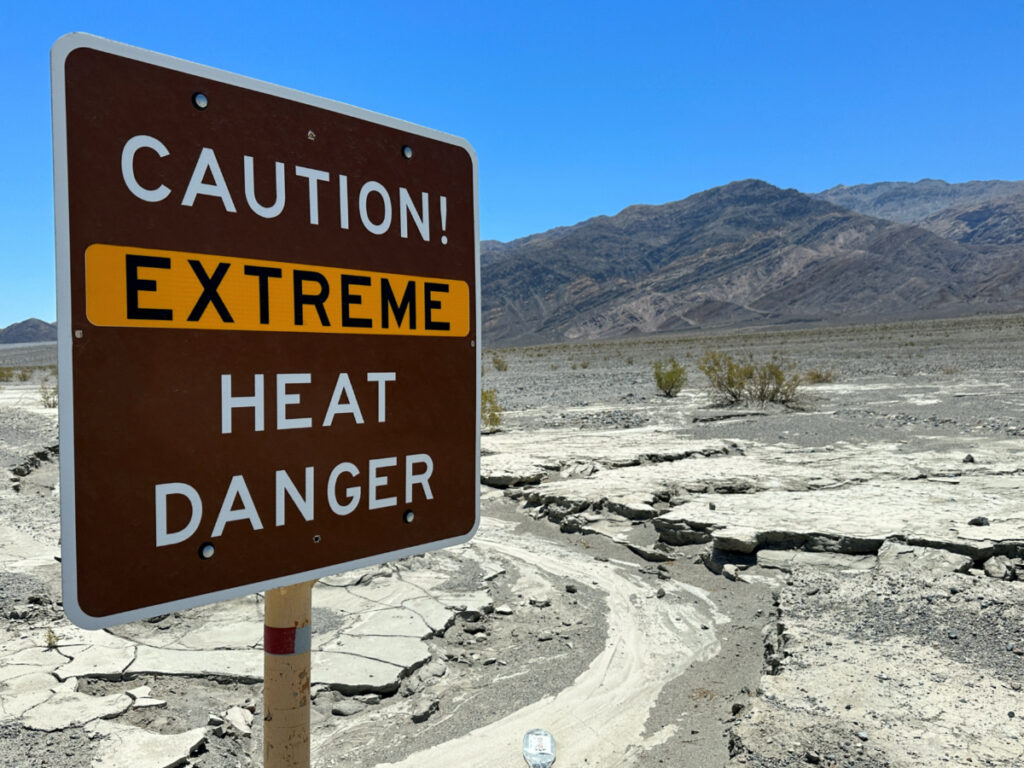 A view of sign board warning of extreme heat in Death Valley, California, US, on 15th July, 2023.