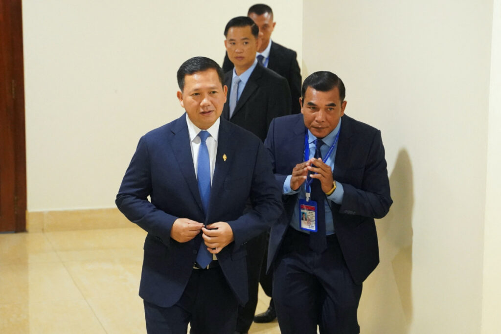 Hun Manet, nominee for Cambodia's Prime Minister, walks on the day that parliament votes to confirm the country's next Prime Minister, in Phnom Penh, Cambodia, on 22nd August, 2023