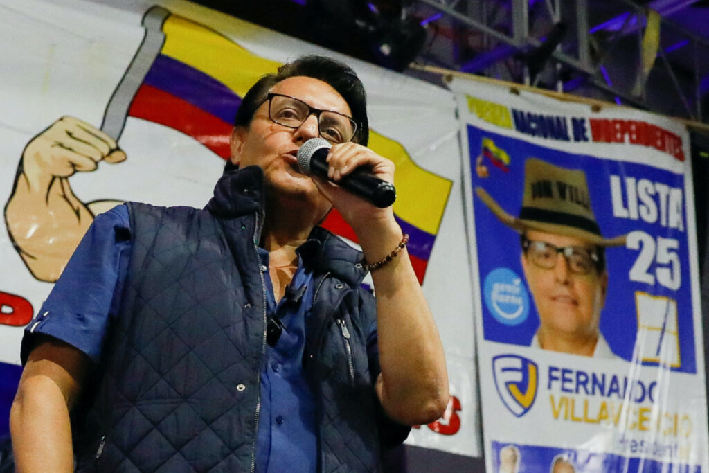 Ecuadorean presidential candidate Fernando Villavicencio speaks during a campaign rally in Quito, Ecuador, on 9th August, 2023.