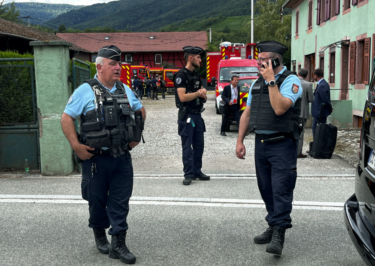 French police officers are seen the site of a holiday home in eastern France near Colmar where disabled people were killed as fire broke out during their summer holidays in Wintzenheim, France, on 9th August, 2023.