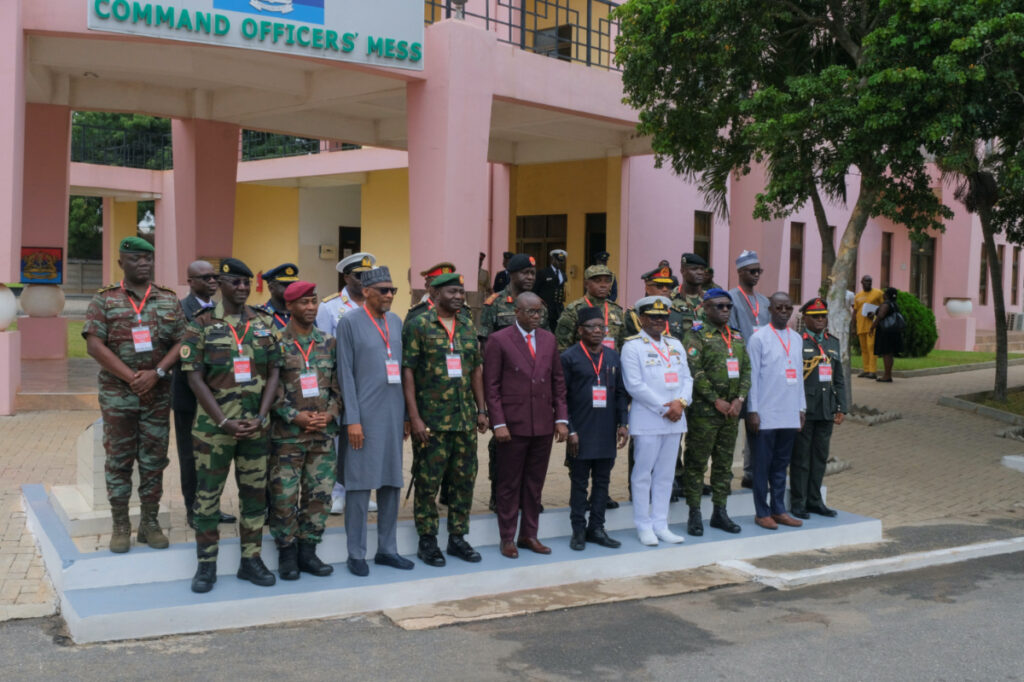 ECOWAS Committee of Chiefs of Defense staff pose for a group photo at the headquarters of the Ghana Armed Forces as they meet on the deployment of its standby force in the Republic of Niger, in Accra, Ghana, on 17th August, 2023