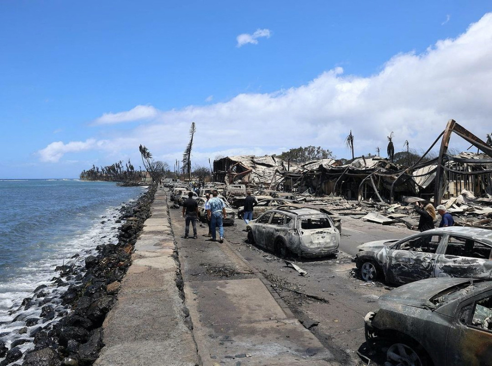 A view of damage cause by wildfires in Lahaina, Maui, Hawaii, US, in this undated picture posted on 11th August, 2023