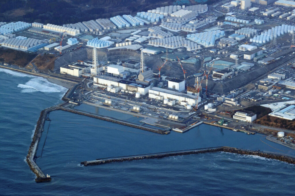 An aerial view shows the Fukushima Daiichi nuclear power plant following a strong earthquake, in Okuma town, Fukushima prefecture, Japan in this photo taken by Kyodo on 17th March, 2022