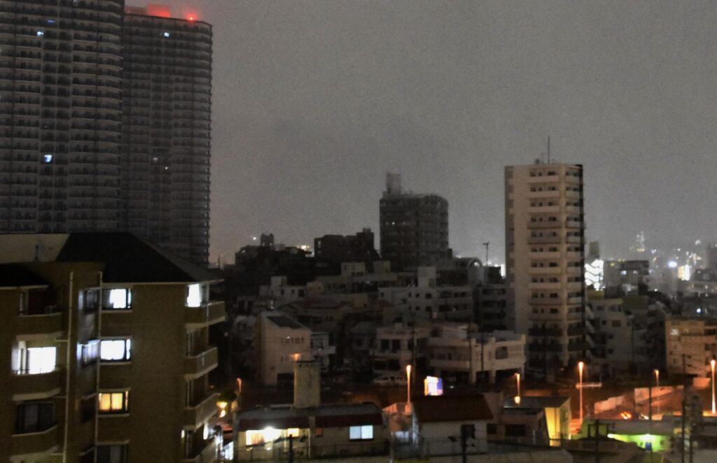 A general view of downtown in Naha, where some part of city has power blackout due to typhoon Khanun, Okinawa Prefecture, Japan in this photo taken by Kyodo on 2nd August, 2023.
