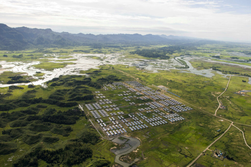 An aerial view of Hla Phoe Khaung transit camp for Rohingya who decide to return back from Bangladesh, is seen in Maungdaw, Rakhine state, Myanmar, on 20th September, 2018