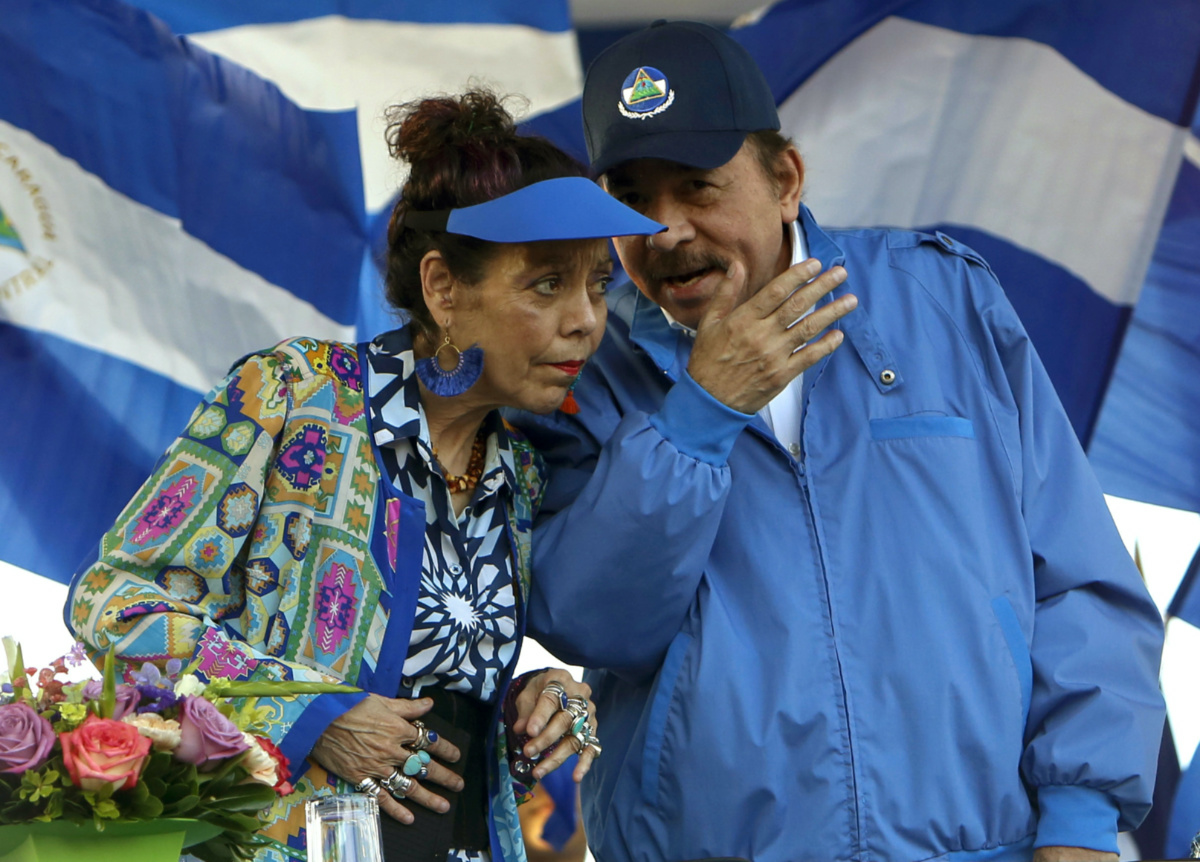 Nicaragua's President Daniel Ortega and his wife, Vice President Rosario Murillo, lead a rally in Managua, Nicaragua. 