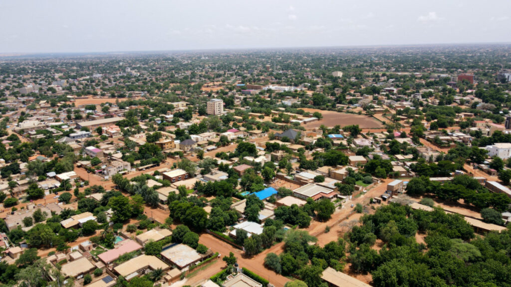 An aerial view of the streets in the capital Niamey, Niger on 28th July, 2023.