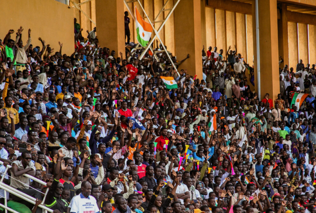 Supporters of Niger's coup leaders take part in a rally at a stadium in Niamey, Niger, on 6th August, 2023.