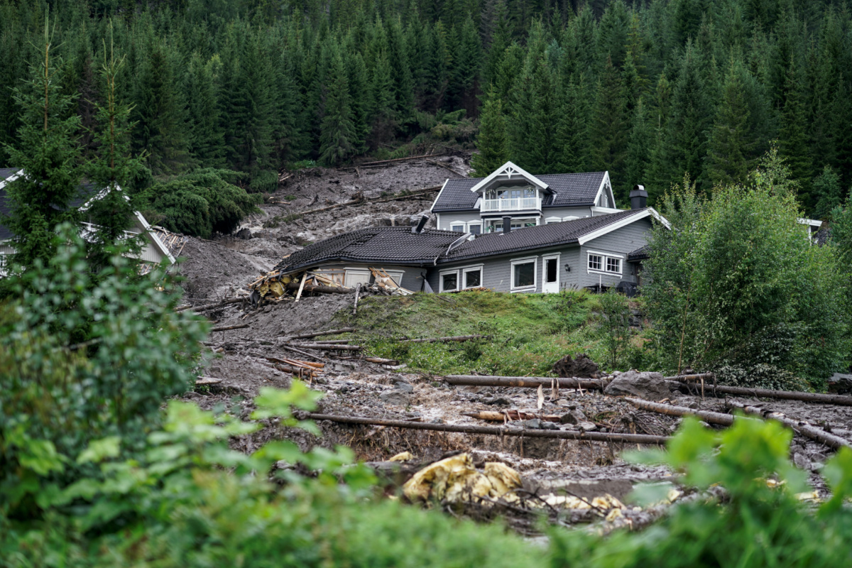 A view shows damaged residential buildings in the aftermath of Storm Hans in Valdres, near Oslo, Norway, on 8th August, 2023