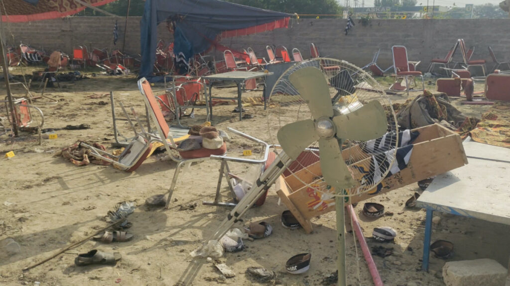 A general view of damaged property, following an explosion by a suicide bomber in Bajaur, Pakistan, on 31st July, 2023