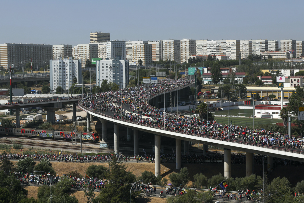 An estimated 1.5 million pilgrims leave at the end of a mass at Parque Tejo in Lisbon, on Sunday, 6th August, 2023, presided over by Pope Francis to celebrate the 37th World Youth Day. 