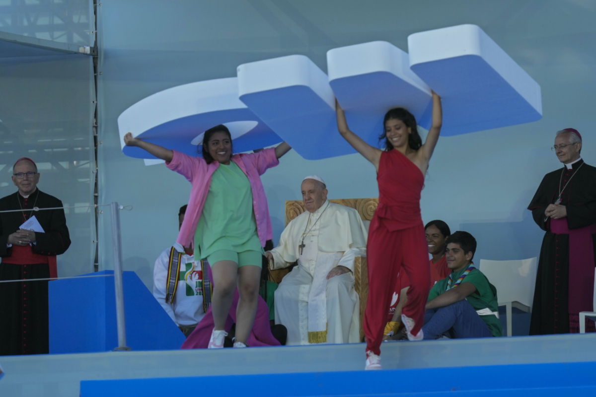 Pope Francis attends a gathering at the Eduardo VII park with young people in Lisbon, on Thursday, 3rd August, 2023