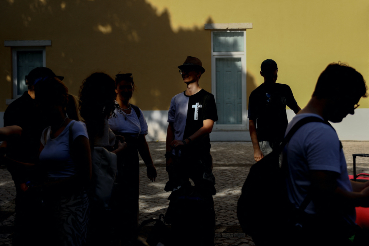 A group of pilgrims are seen on the first day of the XXXVII World Youth Day, in Lisbon, Portugal, on 1st August, 2023.