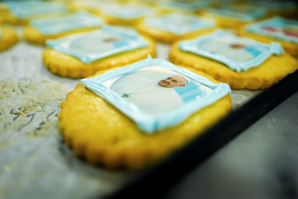 Cookies with Pope Francis images are seen in a bakery ahead of his apostolic journey to Portugal on the occasion of the XXXVII World Youth Day, in Lisbon, Portugal, on 26th July, 2023.