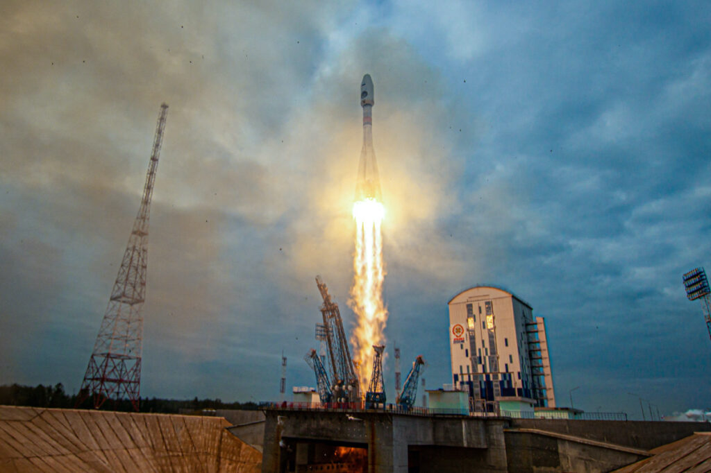 A Soyuz-2.1b rocket booster with a Fregat upper stage and the lunar landing spacecraft Luna-25 blasts off from a launchpad at the Vostochny Cosmodrome in the far eastern Amur region, Russia, on 11th August, 2023.