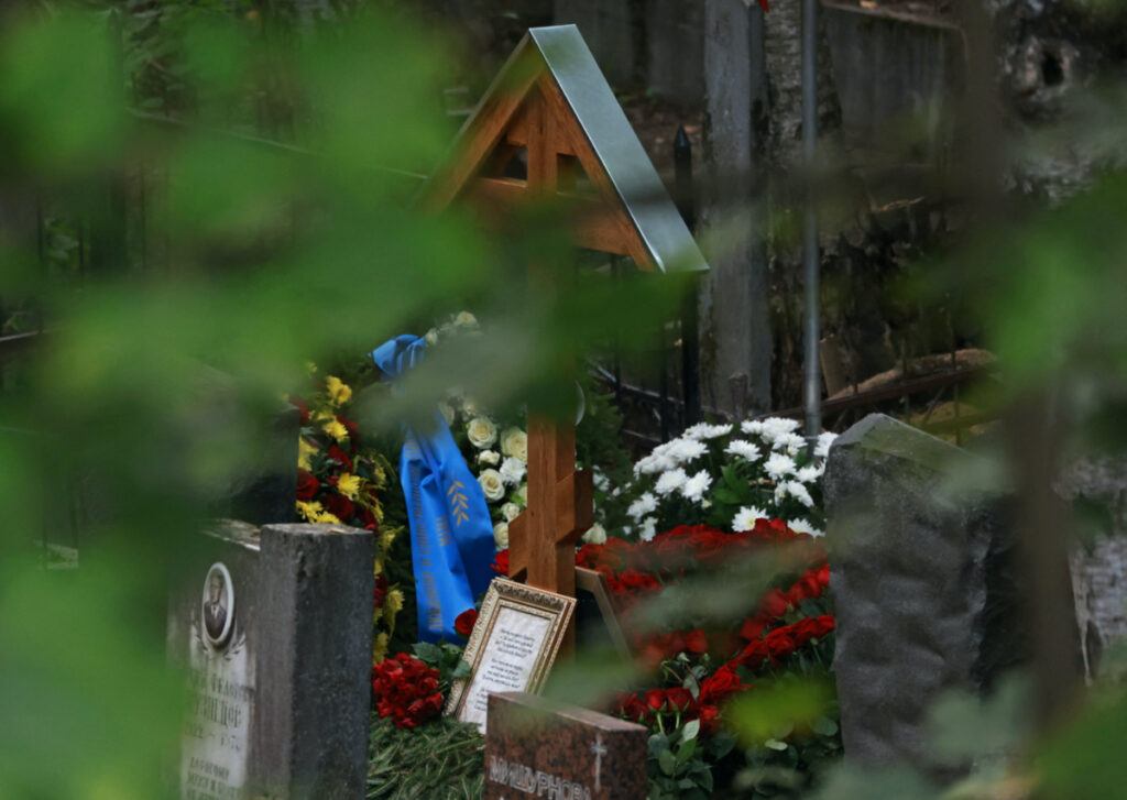 A view shows the grave of Russian mercenary chief Yevgeny Prigozhin, who was killed in a plane crash last week, at the Porokhovskoye cemetery in Saint Petersburg, Russia, on 29th August, 2023