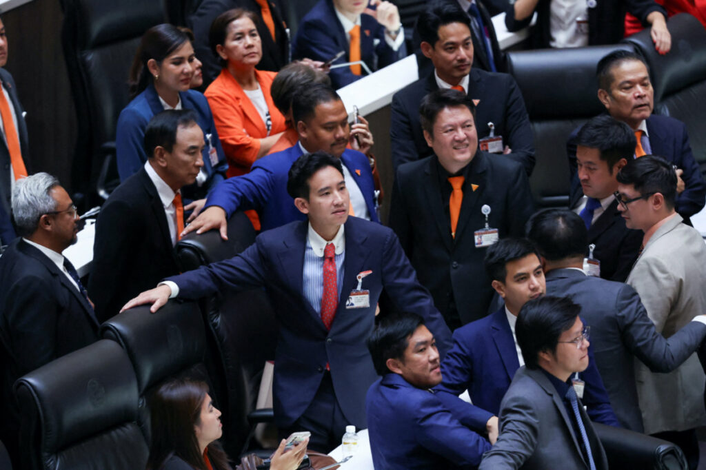 Move Forward Party Leader Pita Limjaroenrat looks on at a voting session for a new prime minister at the parliament, in Bangkok, Thailand, on 13th July, 2023.