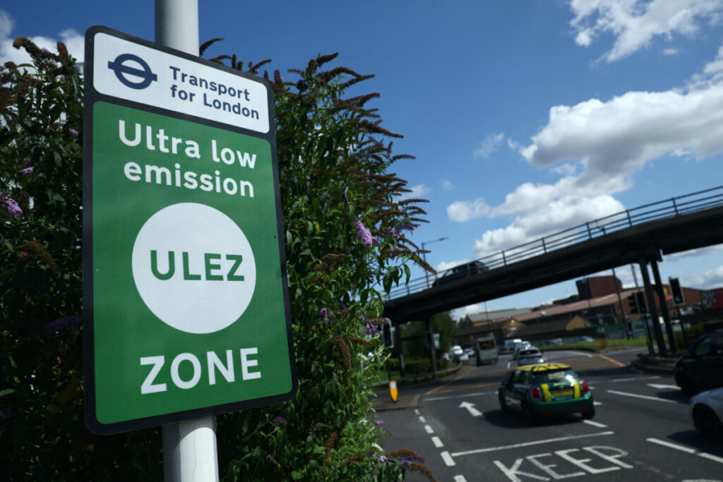 Signage is seen along the existing boundary of London's Ultra Low Emissions Zone zone ahead of proposed upcoming expansion, in London, Britain, on 22nd August, 2023.