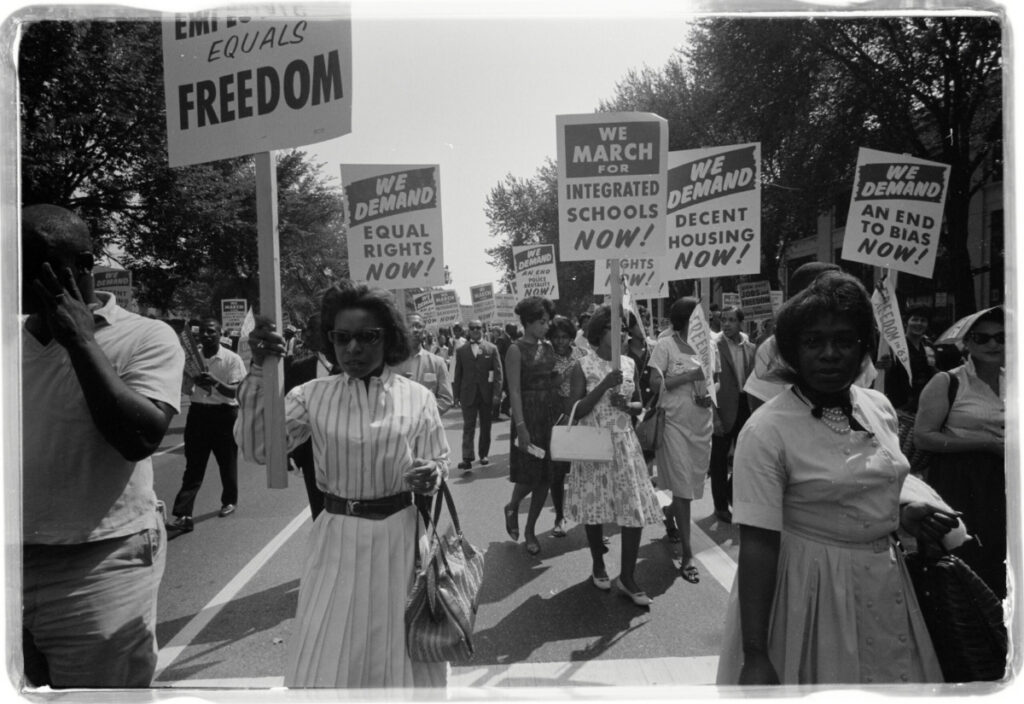 Blacks demonstrate for racial justice on 28th August, 1963, in Washington, DC