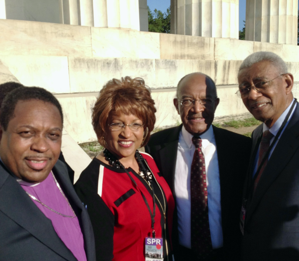 African Methodist Episcopal Zion Bishop W Darin Moore, from left, Bishop Vashti McKenzie, Rev James Forbes and Rev Otis Moss Jr pose together during a 50th anniversary celebration of the March on Washington in August 2013