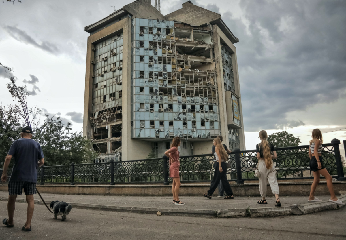 A view shows a building of the Black Sea Danube shipping company destroyed during a Russian drone strike in Izmail, Odesa region, Ukraine, on 2nd August, 2023