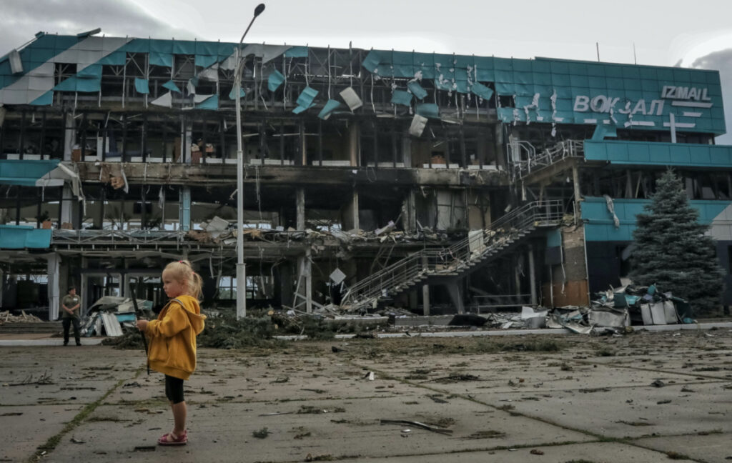 A view shows a marine station building destroyed during a Russian drone strike in Izmail, Odesa region, Ukraine, on 2nd August, 2023.