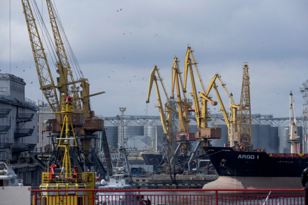 A general view of a grain terminal at the port of Odesa, Ukraine, on 10th April, 2023.