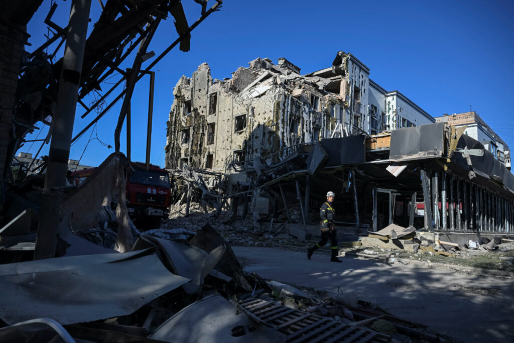 Rescuers work at a site of a building destroyed during a Russian missile strike, amid Russia's attack on Ukraine, in Pokrovsk, Donetsk region, Ukraine, on 8th August, 2023