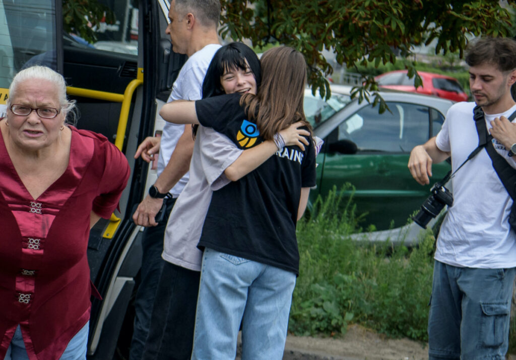 Ilona Pavliuk, 16, reacts as she arrives in Kyiv from non-government controlled territories via the Ukraine-Belarus border, amid Russia's attack on Ukraine, in Kyiv, Ukraine, on 2nd August, 2023.